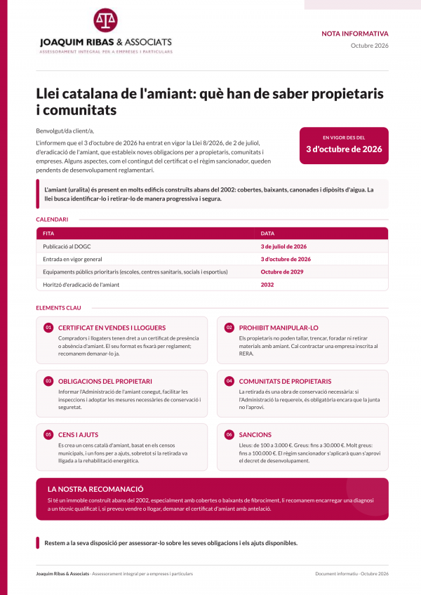 Llei 8/2026 amiant Catalunya